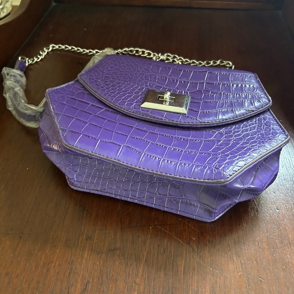 Purple Croc Embossed Bag Silver Shoulder Chain Bag NEW With Tags MOD Hexagon - Picture 5 of 12